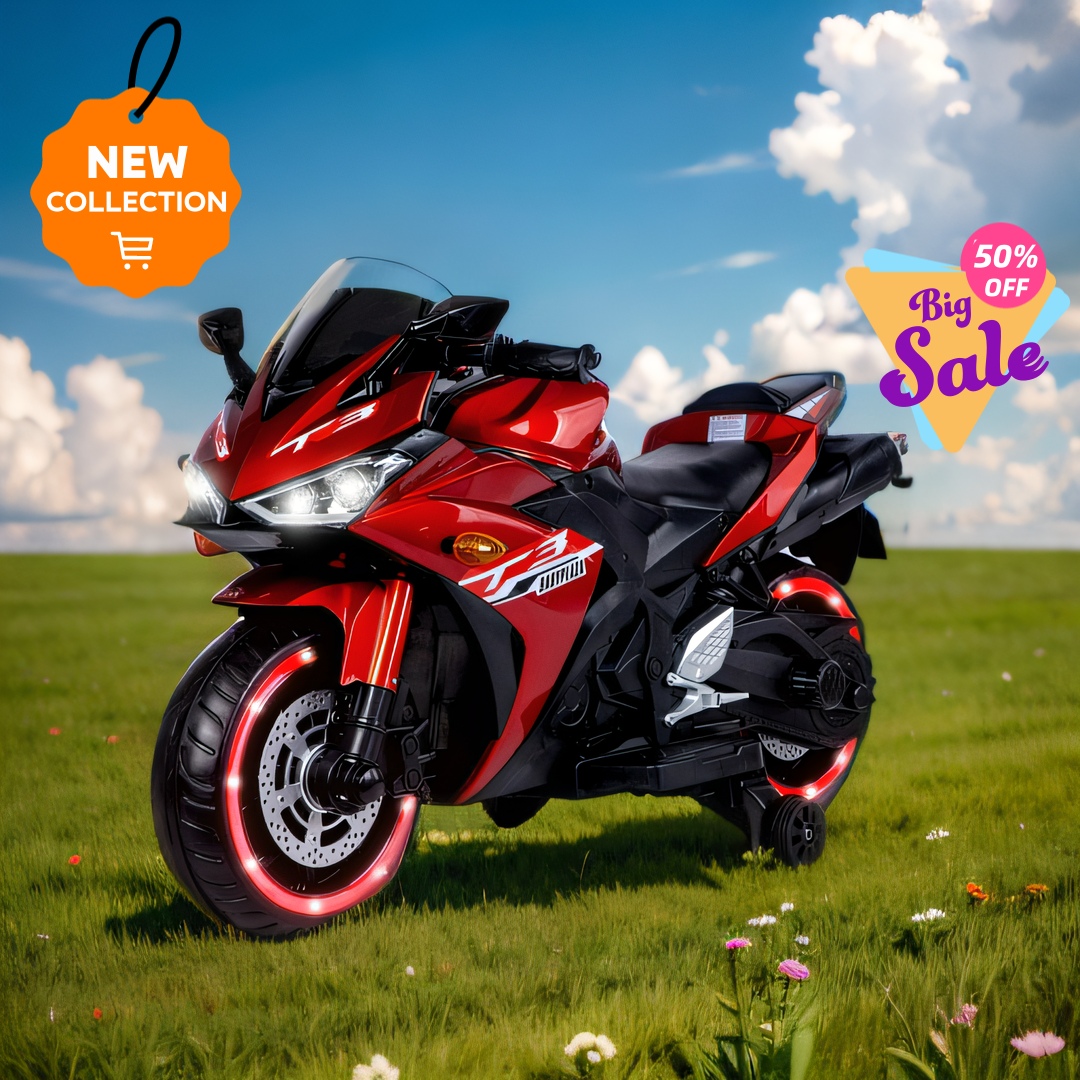 HONGLONG 12V Kids Toys Motorcycle, Electric Ride on Toys with Training Wheels,Manual Throttle, for 3-6 Years Boys Girls, Red
