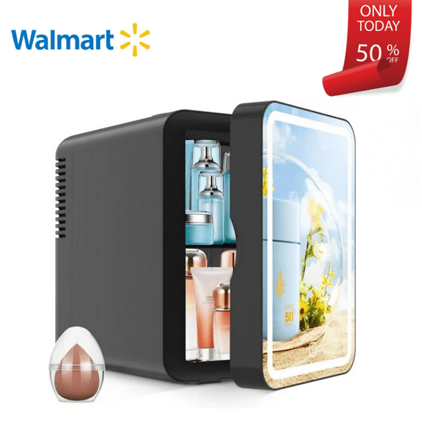 BATE 6L LED Mini Fridge with Mirror, Cool & Heat, Portable Desk