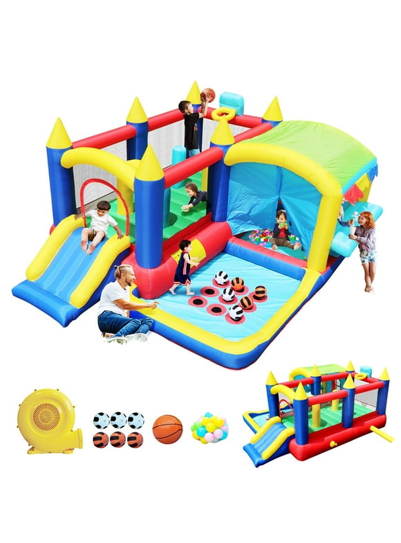 BATE  7 in 1 Giant  Inflatable Bounce House，Kids Bounce House Jumping Castle Slide w Ball Pit/with Blower for Kids Indoor Outdoor Party Family Fun