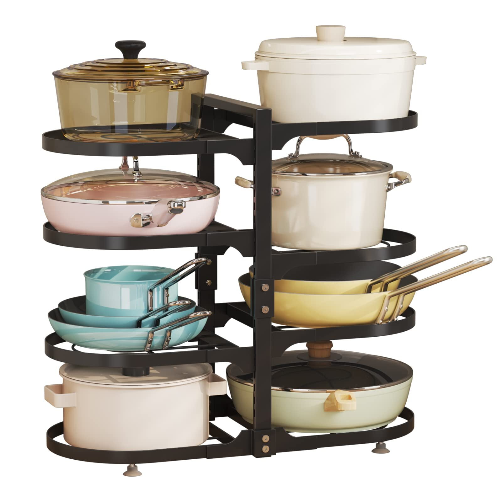 KOMFORA Pots and Pans Organizer Under Cabinet - 8-Tier Adjustable Pan Organizer Rack for Cabinet - Heavy-Duty Pot & Pan Organizer - Perfect to Store