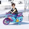 thumbnail image 1 of HONGLONG Ride on Toys 12V Electric Motorcycle for Kids 2-4 Years, Ride on Motorcycle w/Training Wheels, LED Lights, Music, Blue Purple, 1 of 8
