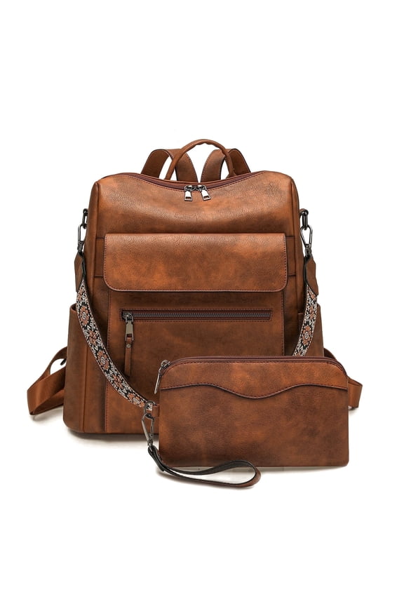 PU Leather Backpack Purse for Women Large Fashion Designer Travel Backpack Ladies Shoulder Bag - Brown