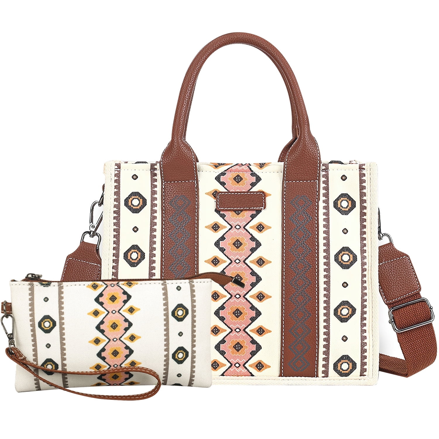 HONGLONG 2Pcs Women s Purse Handbag Shoulder Bag Set Work Bag for Ladies Boho Style Tote Bags Beige Walmart