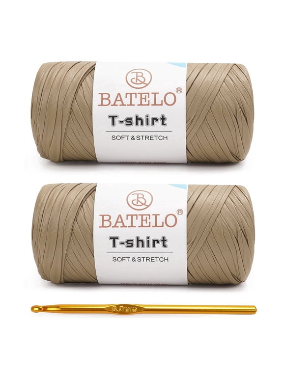 2 Pack Leather T-Shirt Yarn for Beginner Crochet Bags/Basket/Coaster, 400g/144yds High Elastic Thick Polyester Fabric - 10# Khaki