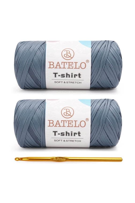 2 Pack Leather T-Shirt Yarn for Beginner Crochet Bags/Basket/Coaster, 400g/144yds High Elastic Thick Polyester Fabric -5# Blue Gray