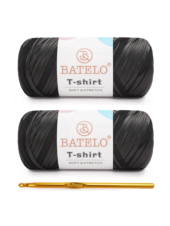 2 Pack Leather T-Shirt Yarn for Beginner Crochet Bags/Basket/Coaster, 400g/144yds High Elastic Thick Polyester Fabric - 9# Black