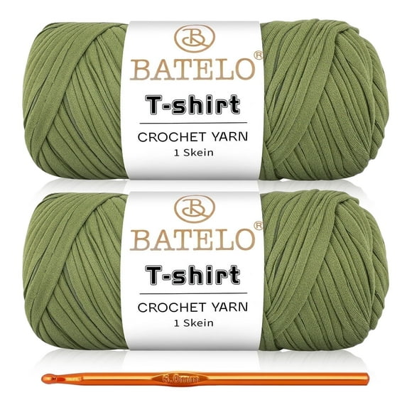 BATELO 2 Pack T-Shirt Yarn Crochet Yarn for Beginner Crochet Bags/Basket/Coaster,Tshirt Yarn 400g/144yds High Elastic Thick Yarn Polyester Fabric(Avocado Green)