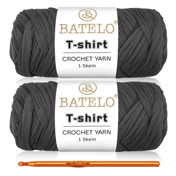 BATELO 2 Pack T-Shirt Yarn Crochet Yarn for Beginner Crochet Bags/Basket/Coaster,Tshirt Yarn 400g/144yds High Elastic Thick Yarn Polyester Fabric(Dark Gray)