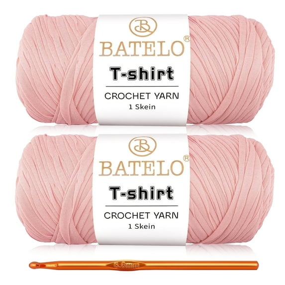 BATELO 2 Pack T-Shirt Yarn Crochet Yarn for Beginner Crochet Bags/Basket/Coaster,Tshirt Yarn 400g/144yds High Elastic Thick Yarn Polyester Fabric(Light Pink)