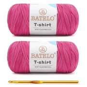 BATELO 2 Pack T-Shirt Yarn Crochet Yarn for Beginner Crochet Bags/Basket/Coaster,Tshirt Yarn 400g/144yds High Elastic Thick Yarn Polyester Fabric Light Rose Pink