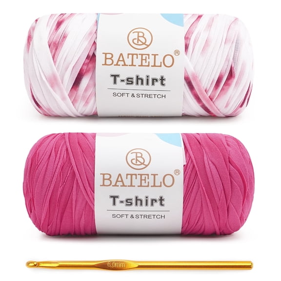 BATELO 2 Pack T-Shirt Yarn Crochet Yarn for Beginner Crochet Bags/Basket/Coaster,Tshirt Yarn 400g/144yds High Elastic Thick Yarn Polyester Fabric(Purple)