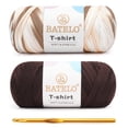 thumbnail image 1 of BATELO 2 Pack T-Shirt Yarn Crochet Yarn for Beginner Crochet Bags/Basket/Coaster,Tshirt Yarn 400g/144yds High Elastic Thick Yarn Polyester Fabric（White&Brown+Coffee）, 1 of 1