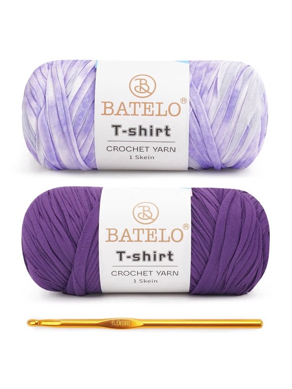 BATELO 2 Pack T-Shirt Yarn Crochet Yarn for Beginner Crochet Bags/Basket/Coaster,Tshirt Yarn 400g/144yds High Elastic Thick Yarn Polyester Fabric(Purple)