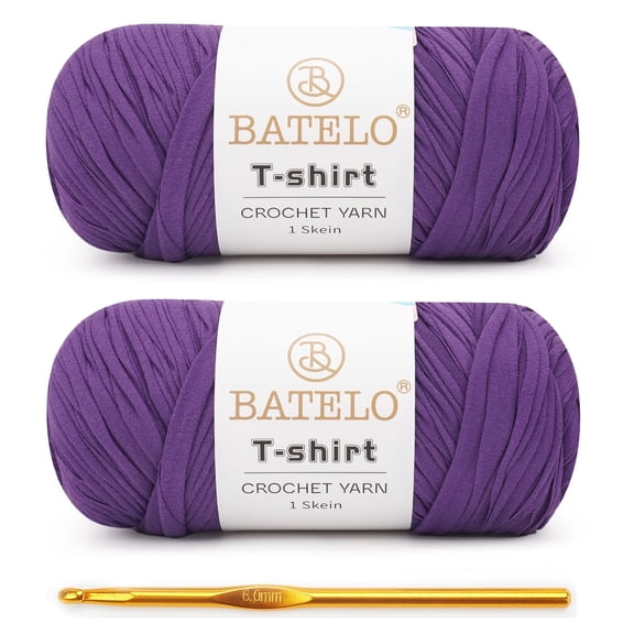 BATELO 2 Pack T-Shirt Yarn Crochet Yarn for Beginner Crochet Bags/Basket/Coaster,Tshirt Yarn 400g/144yds High Elastic Thick Yarn Polyester Fabric(Purple)
