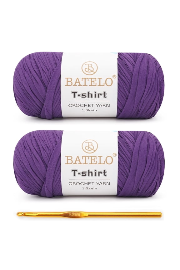 2 Pack T-Shirt Yarn Crochet Yarn for Beginner Crochet Bags/Basket/Coaster,Tshirt Yarn 400g/144yds High Elastic Thick Yarn Polyester Fabric(Purple)