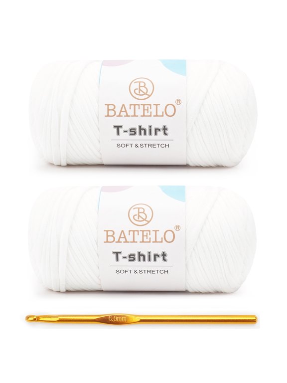 2 Pack T-Shirt Yarn Crochet Yarn for Beginner Crochet Bags/Basket/Coaster,Tshirt Yarn 400g/144yds High Elastic Thick Yarn Polyester Fabric(White)