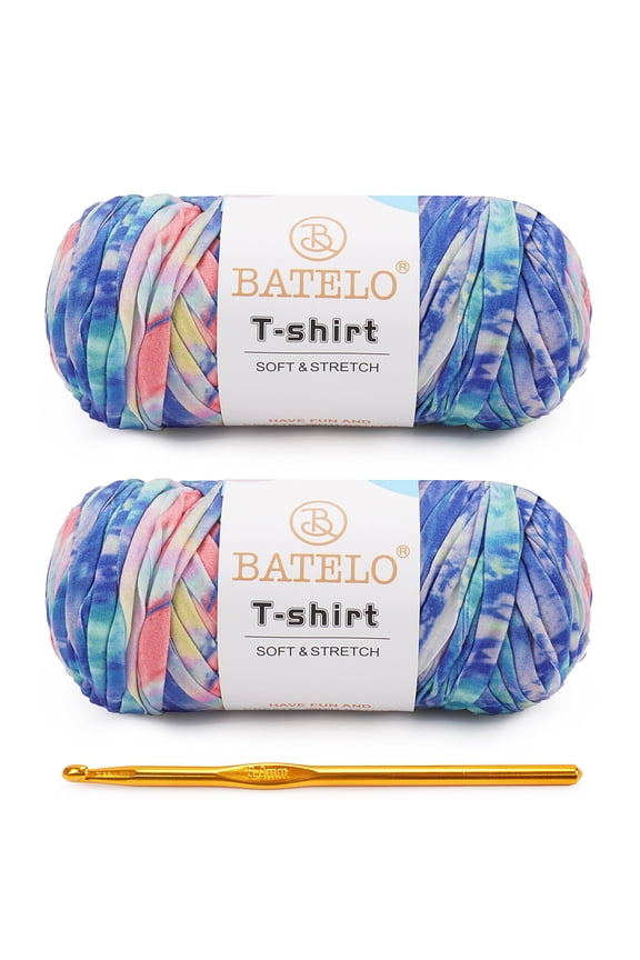 2 Pack T-Shirt Yarn for Beginner Crochet Bags/Basket/Coaster, 400g/144yds High Elastic Thick Polyester Fabric (Spray Rainbow)