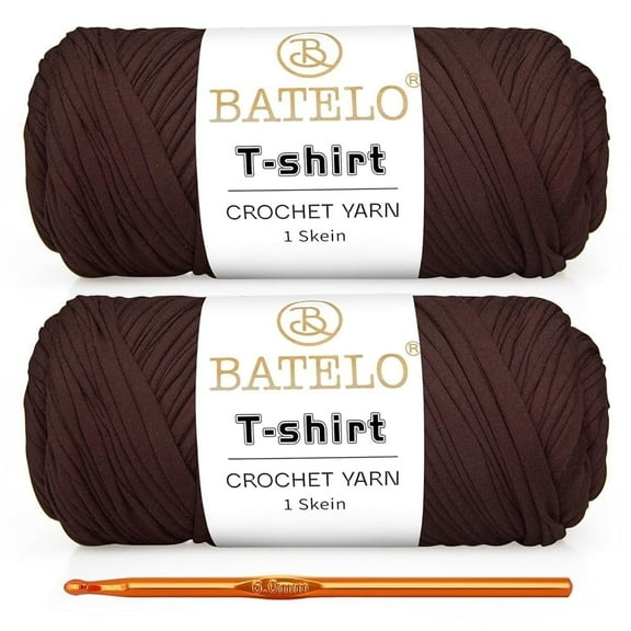 BATELO 2 Pack T-Shirt Yarn for Beginner Crochet Bags/Basket/Coaster, Thick Elastic Yarn 400g/144yds Polyester Fabric (Coffee)