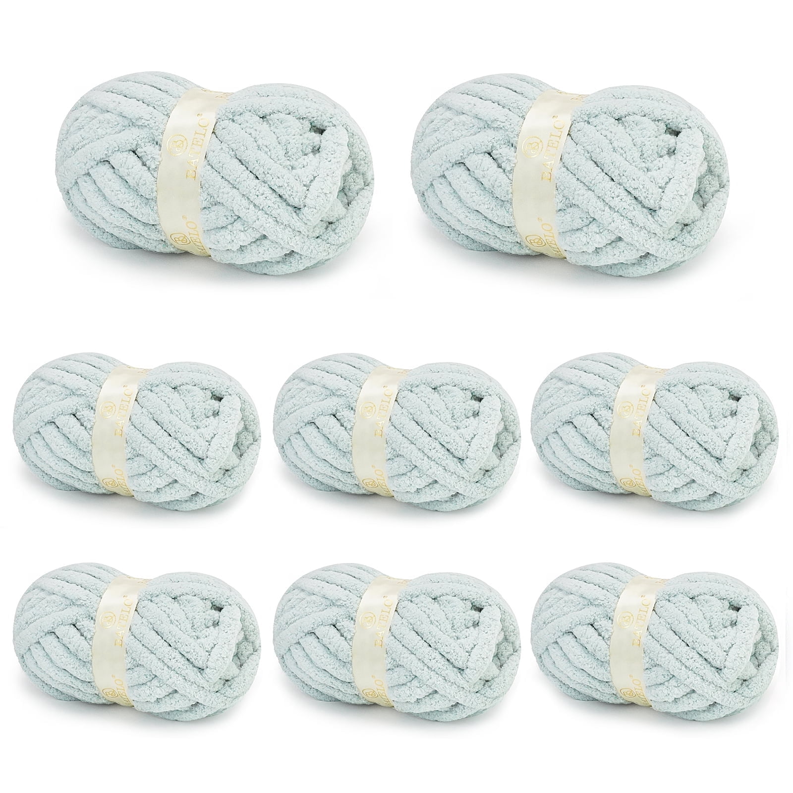 BATELO 8 Skein Chunky Yarn for Hand Knitting, Big Blanket Yarn Jumbo, Soft Chenille Yarn Bulky, 0.5lb/25yds, Baby Blue