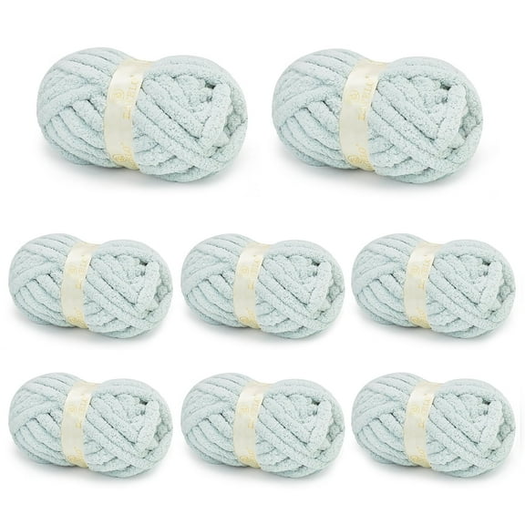 BATELO 8 Skein Chunky Yarn for Hand Knitting, Big Blanket Yarn Jumbo, Soft Chenille Yarn Bulky, 0.5lb/25yds, Baby Blue
