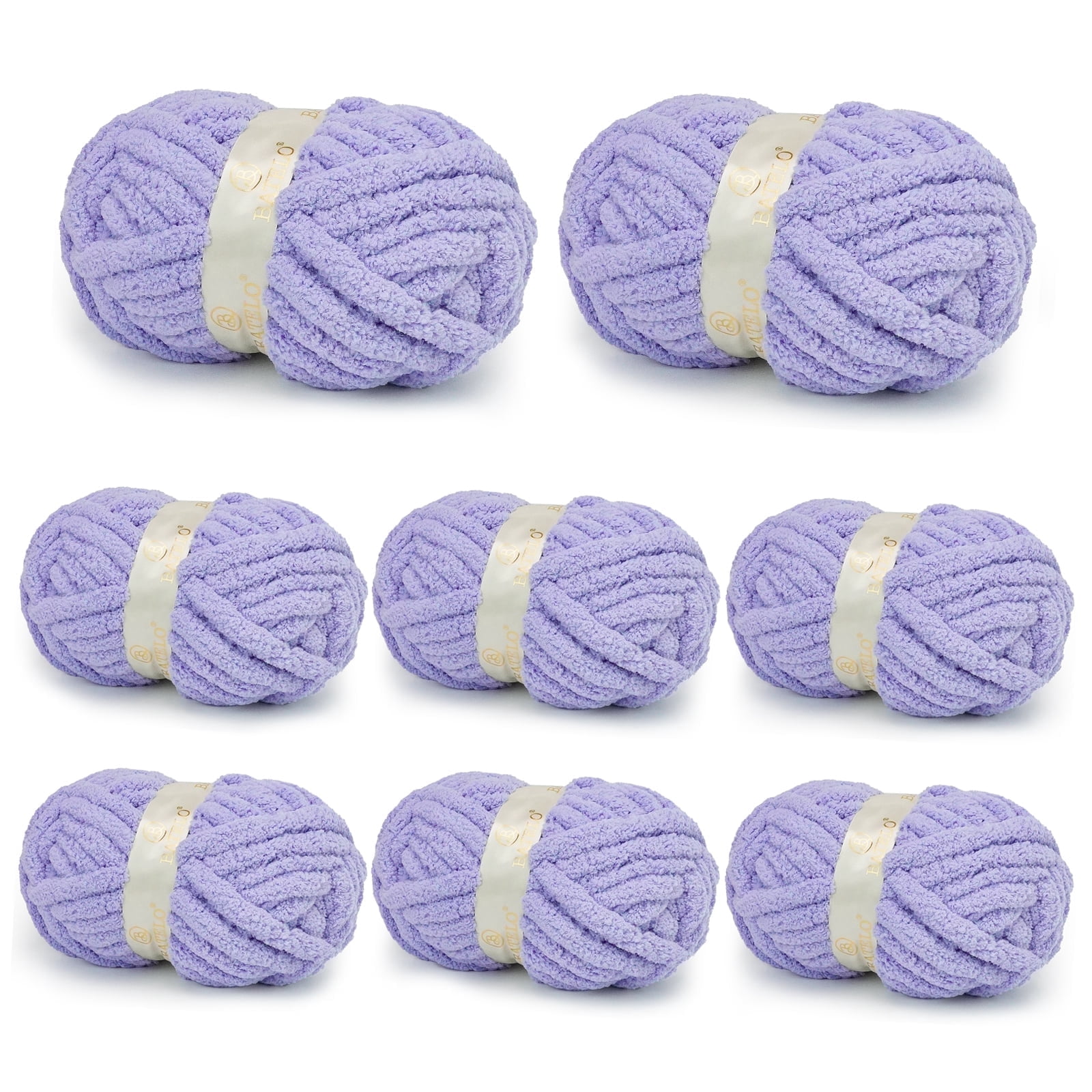 BATELO 8 Skein Chunky Yarn for Hand Knitting, Big Blanket Yarn Jumbo, Soft Chenille Yarn Bulky, 0.5lb/25yds, Baby Lavender