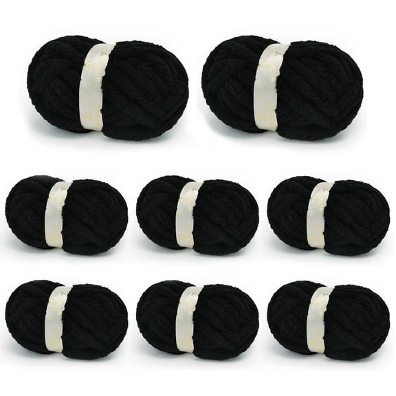 BATELO 8 Skein Chunky Yarn for Hand Knitting, Big Blanket Yarn Jumbo, Soft Chenille Yarn Bulky, 0.5lb/25yds, Black