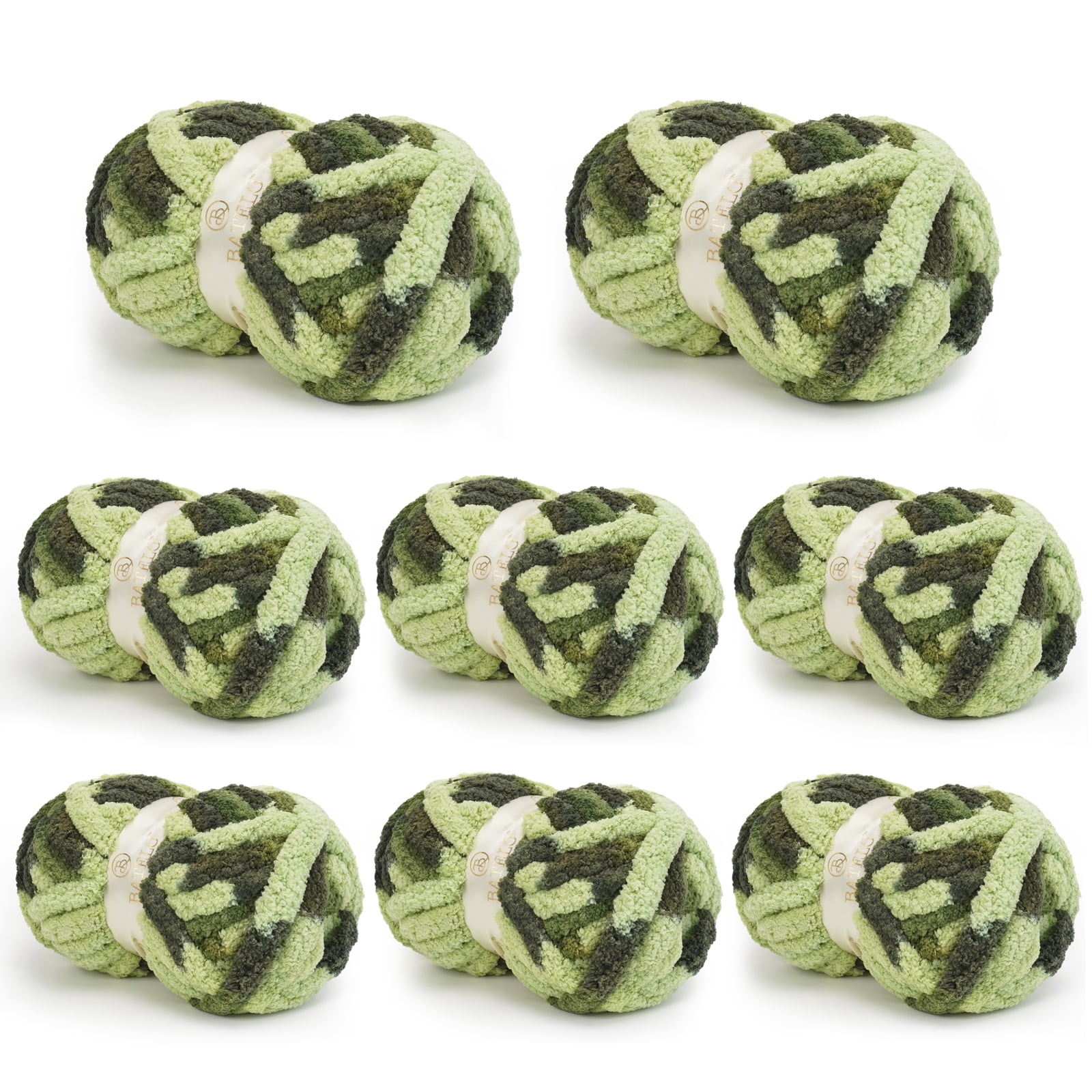 BATELO 8 Skein Chunky Yarn for Hand Knitting, Big Blanket Yarn Jumbo, Soft Chenille Yarn Bulky, 0.5lb/25yds, Colorful Green