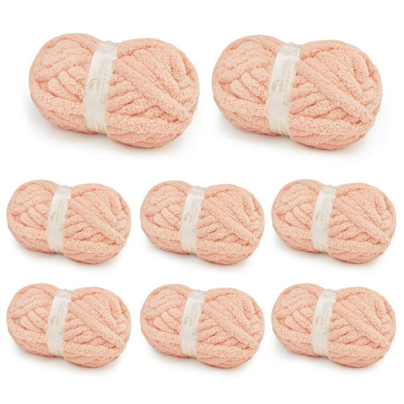BATELO 8 Skein Chunky Yarn for Hand Knitting, Big Blanket Yarn Jumbo, Soft Chenille Yarn Bulky, 0.5lb/25yds, Pale Peach