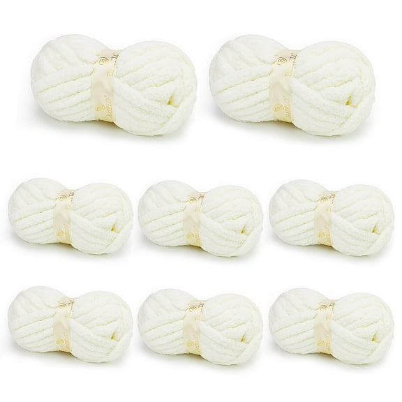 BATELO 8 Skein Chunky Yarn for Hand Knitting, Big Blanket Yarn Jumbo, Soft Chenille Yarn Bulky, 0.5lb/25yds, White