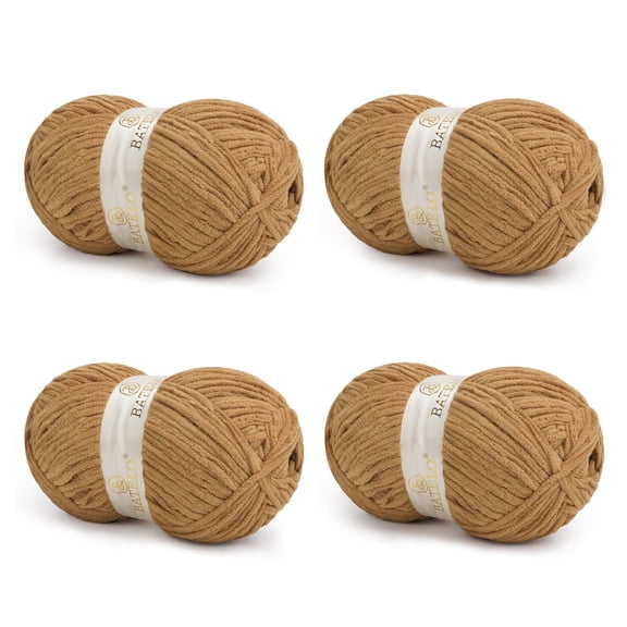 BATELO Chenille Yarn for Crocheting & Knitting 880 Yards, Soft Thick Fluffy Bulky Blanket Yarn, 4 Pack of 10.5oz(Brown)