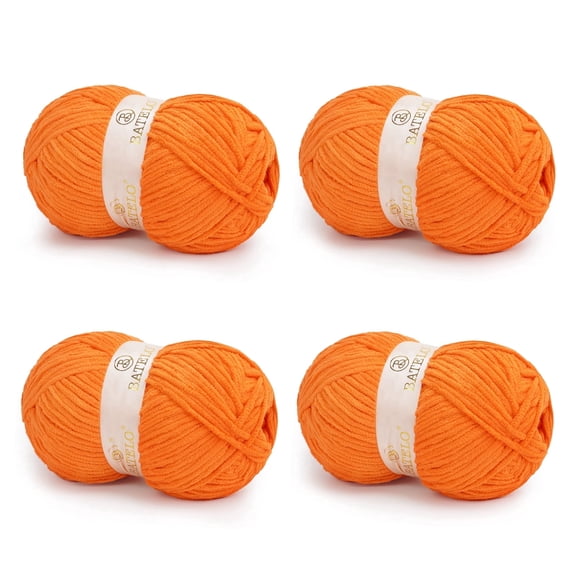 BATELO Chenille Yarn for Crocheting & Knitting 880 Yards, Soft Thick Fluffy Bulky Blanket Yarn, 4 Pack of 10.5oz(Orange)