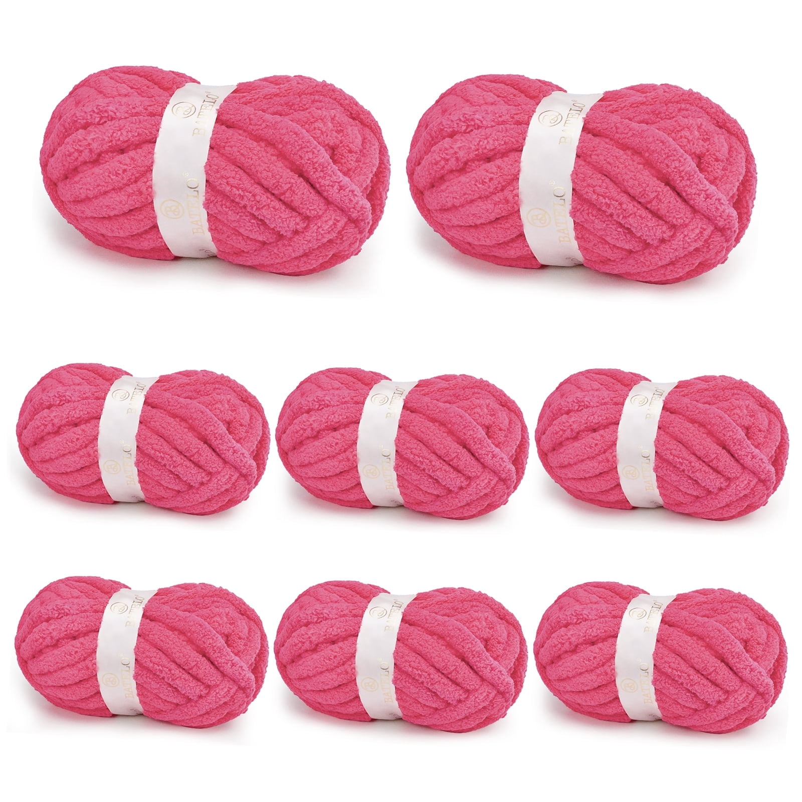 BATELO Chunky Yarn for Hand Knitting, Chunky Chenille Blanket Yarn for Crocheting, Bulky Soft Fluffy Chenille for Blanket Project, 8 Pack of 8oz/25yds, Hot Pink