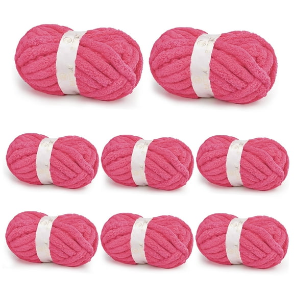 BATELO Chunky Yarn for Hand Knitting, Chunky Chenille Blanket Yarn for Crocheting, Bulky Soft Fluffy Chenille for Blanket Project, 8 Pack of 8oz/25yds, Hot Pink