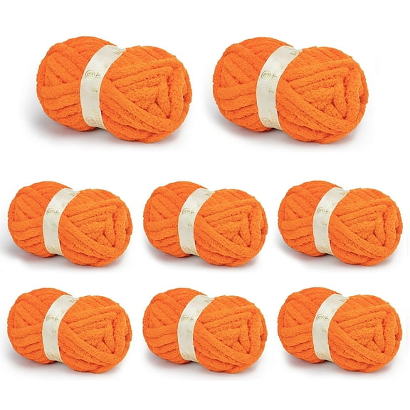 BATELO Chunky Yarn for Hand Knitting, Chunky Chenille Blanket Yarn for Crocheting, Bulky Soft Fluffy Chenille for Blanket Project, 8 Pack of 8oz/25yds, Orange