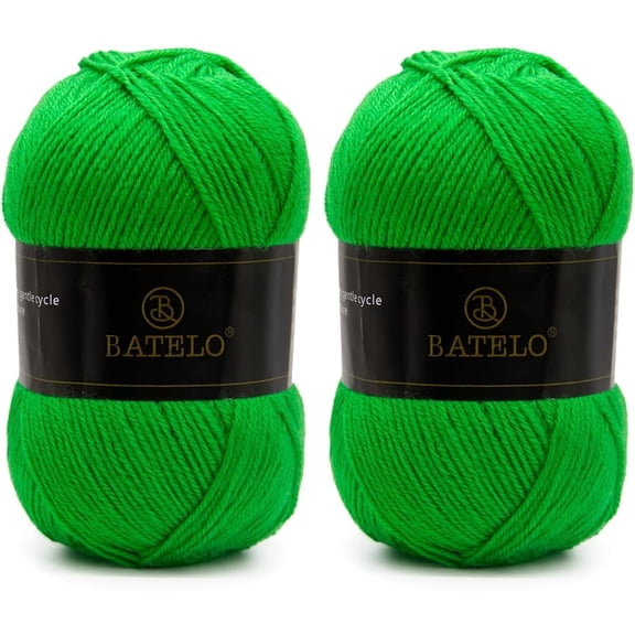 BATELO Crochet Acrylic Yarn 560 Yards, 2 Pack 150g/5.3oz Each, 3 Light Worsted Yarn for Crocheting & Knitting(Green)