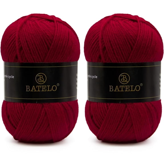 BATELO Crochet Acrylic Yarn 560 Yards, 2 Pack 150g/5.3oz Each, 3 Light Worsted Yarn for Crocheting & Knitting(Wine Red)