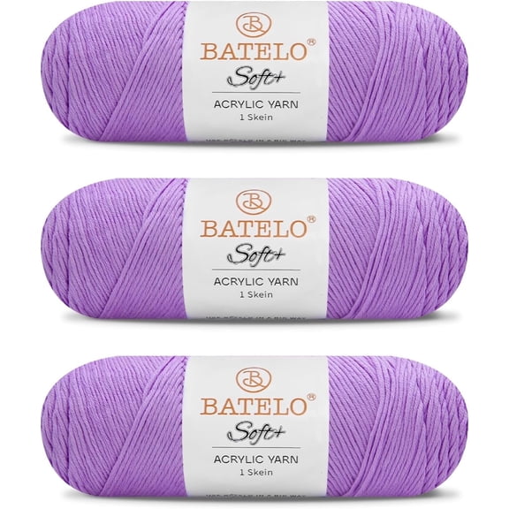 BATELO Soft Light Purple Yarn 1008 Yards - 3 Pack Acrylic Yarn of 200g/7.5oz - 4 Medium (Worsted) - Crocheting, Knitting, Amigurumi, Craft