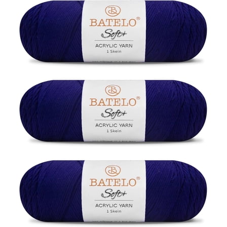 BATELO Soft Navy Blue Yarn 1008 Yards - 3 Pack Acrylic Yarn of 200g/7.5oz - 4 Medium (Worsted) - Crocheting, Knitting, Amigurumi, Craft