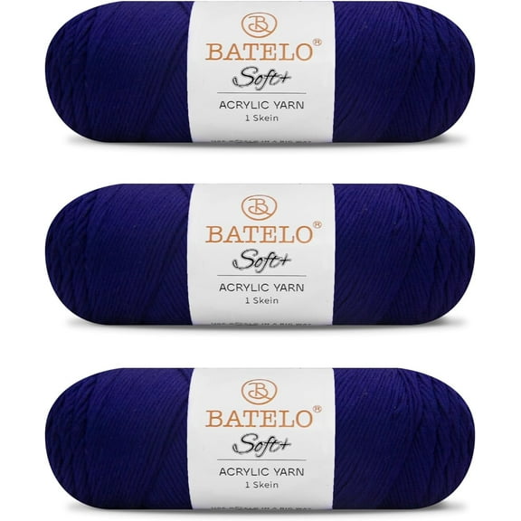 BATELO Soft Navy Blue Yarn 1008 Yards - 3 Pack Acrylic Yarn of 200g/7.5oz - 4 Medium (Worsted) - Crocheting, Knitting, Amigurumi, Craft