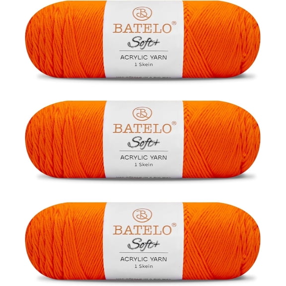 BATELO Soft Orange Yarn 1008 Yards - 3 Pack Acrylic Yarn of 200g/7.5oz - 4 Medium (Worsted) - Crocheting, Knitting, Amigurumi, Craft