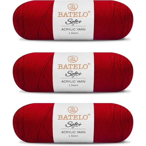 BATELO Soft Red Yarn 1008 Yards - 3 Pack Acrylic Yarn of 200g/7.5oz - 4 Medium (Worsted) - Crocheting, Knitting, Amigurumi, Craft