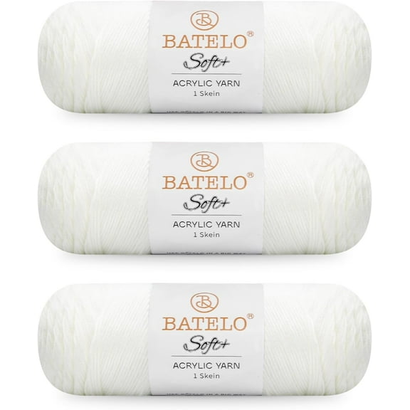 BATELO Soft White Yarn 1008 Yards - 3 Pack Acrylic Yarn of 200g/7.5oz - 4 Medium (Worsted) - Crocheting, Knitting, Amigurumi, Craft