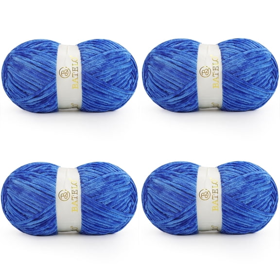 BATELO Velvet Chenille Yarn for Crocheting & Knitting 1440 Yards, Soft Thick Fluffy Bulky Blanket Yarn, 4 Pack of 10.5oz (Klein Blue)