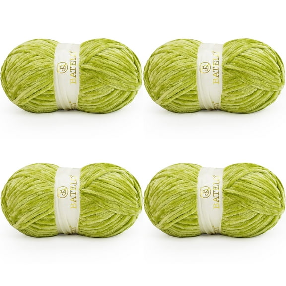 BATELO Velvet Chenille Yarn for Crocheting & Knitting 1440 Yards, Soft Thick Fluffy Bulky Blanket Yarn, 4 Pack of 10.5oz (Pear Green)