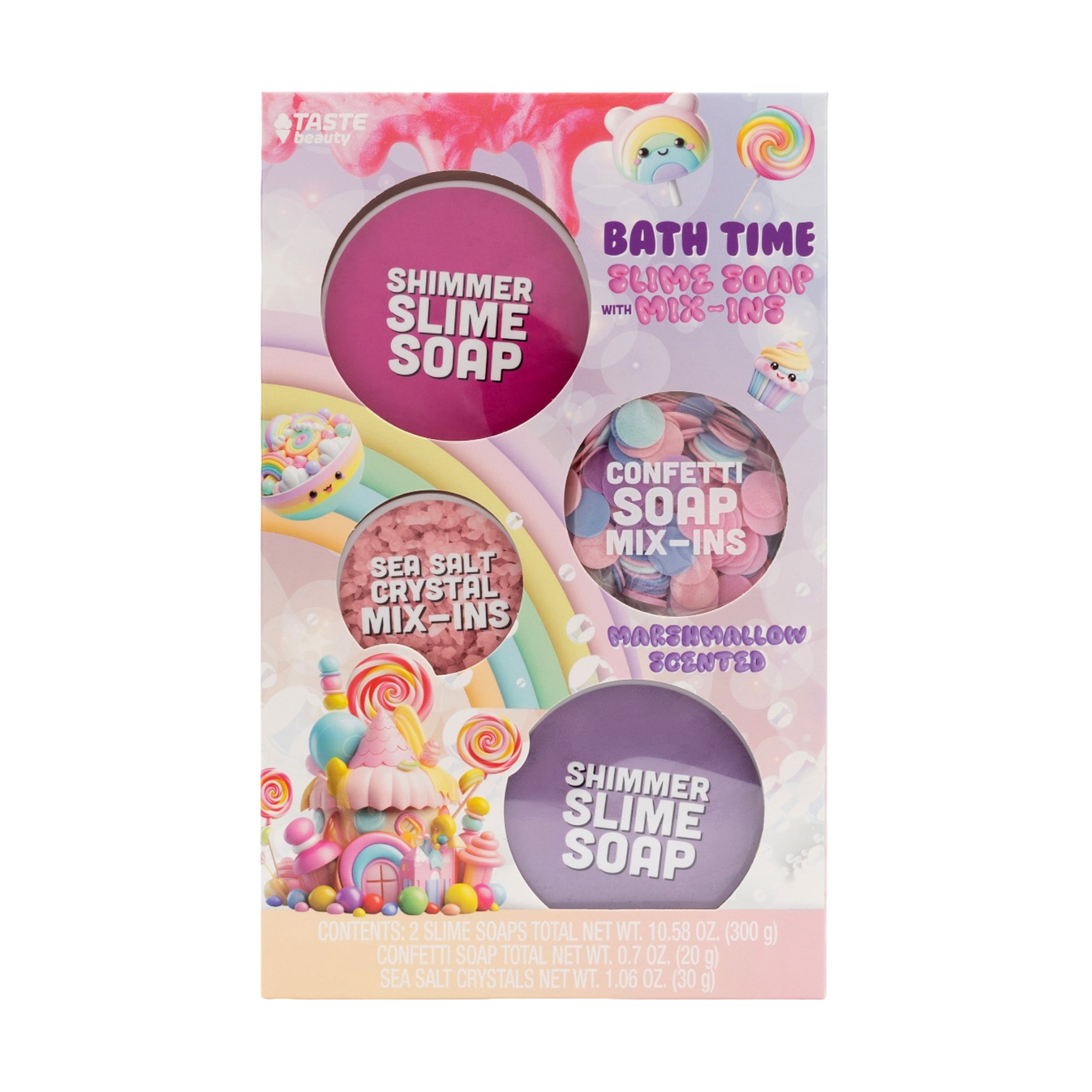 Taste Beauty Kawaii Sweets Bath Time Slime Soap with Mix-Ins Set, Marshmallow Scent, 4 Pieces