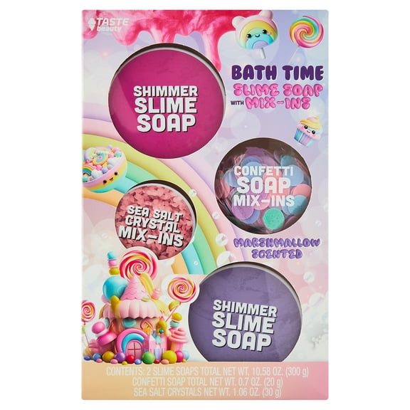 Taste Beauty Kawaii Sweets Bath Time Slime Soap with Mix-Ins Set, Marshmallow Scent, 4 Pieces