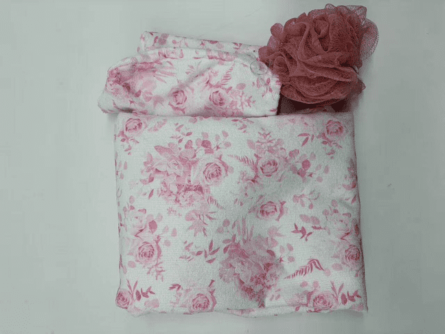 Beauty Gifts Floral Bath Towel Wrap, Hair Wrap, and Pouf Gift Set