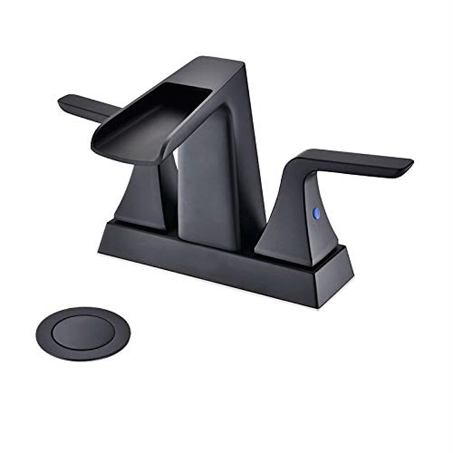 Matte Black Dual Handle Waterfall Bathroom Faucet with Drain Assembly