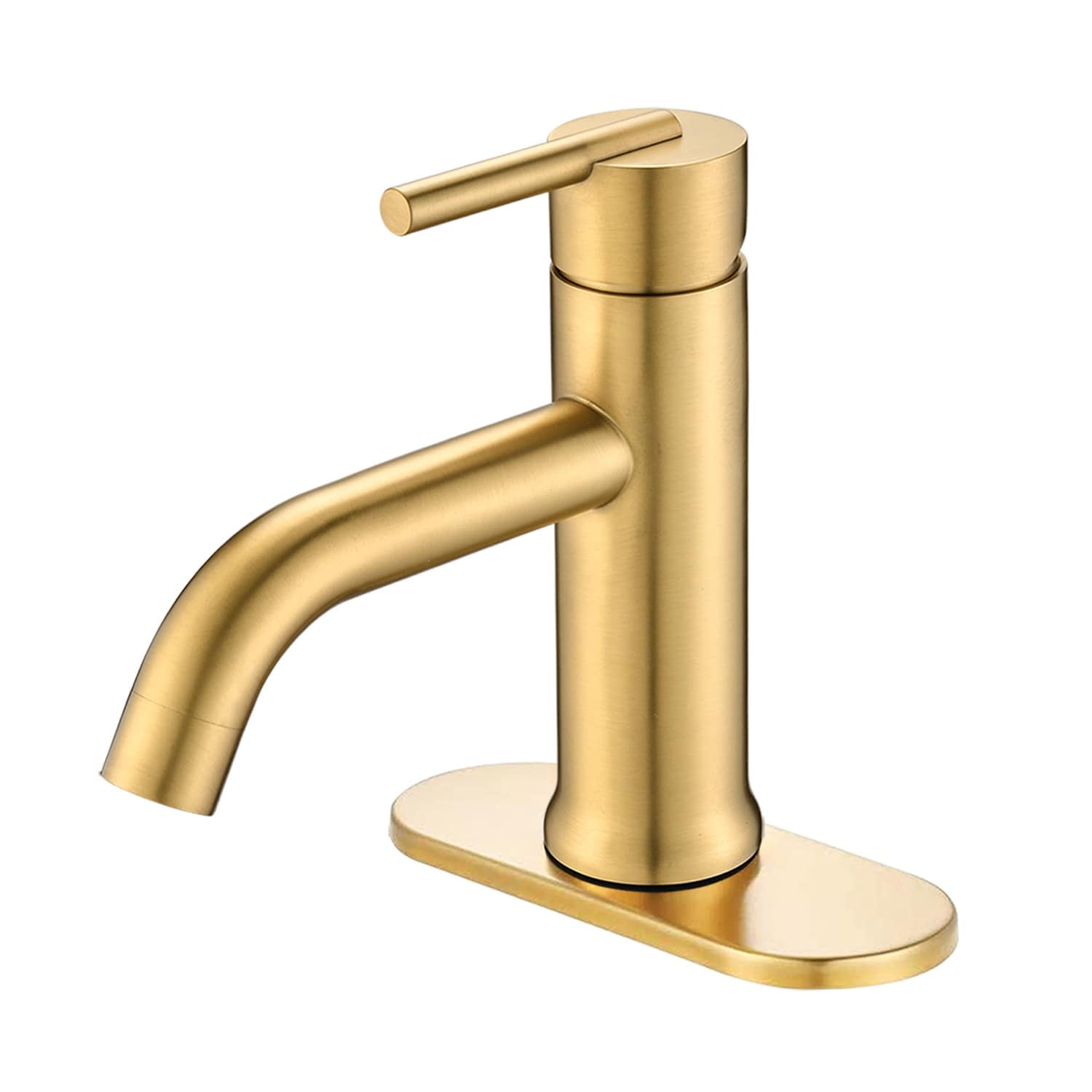Brushed Gold Modern Single Handle Bathroom Faucet with Deck Plate