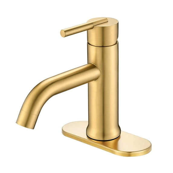 BATHLET Modern Single Handle Bathroom Faucet with Deck Plate Brushed Gold Brushed